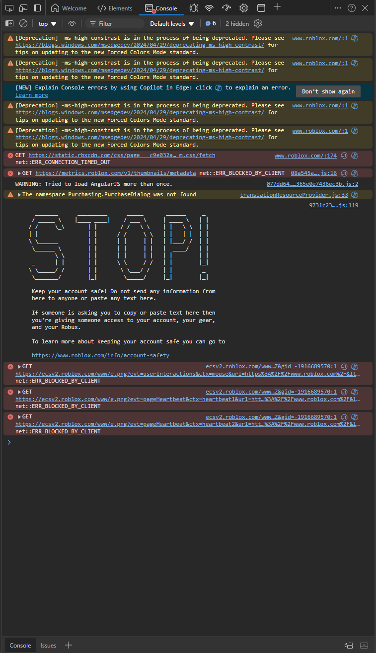 Roblox's warning against self-cross-site scripting
attacks